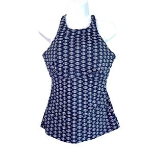 ATHLETA Tangier Tankini Blue Geometric Print Swim Top and Kara Shorts 38 B/C‎